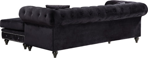 Harlow 96" Black Velvet Upholstered Reversible Sectional, 2-Piece