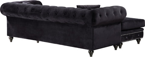 Harlow 96" Black Velvet Upholstered Reversible Sectional, 2-Piece
