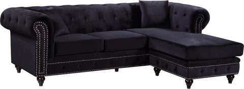 Harlow 96" Black Velvet Upholstered Reversible Sectional, 2-Piece