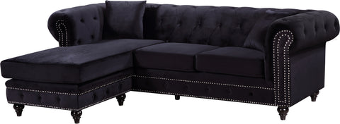 Harlow 96" Black Velvet Upholstered Reversible Sectional, 2-Piece