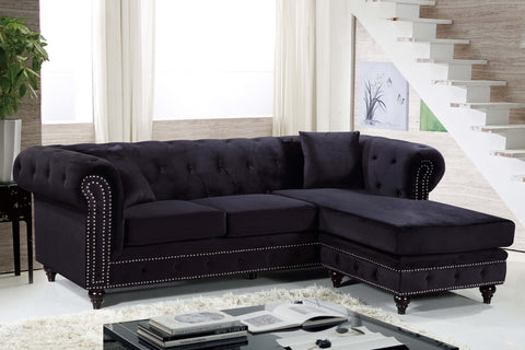 Harlow 96" Black Velvet Upholstered Reversible Sectional, 2-Piece