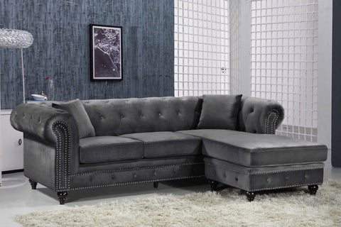 Harlow 96" Grey Velvet Upholstered Reversible Sectional, 2-Piece