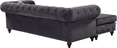 Harlow 96" Grey Velvet Upholstered Reversible Sectional, 2-Piece