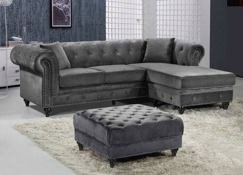 Harlow 96" Grey Velvet Upholstered Reversible Sectional, 2-Piece