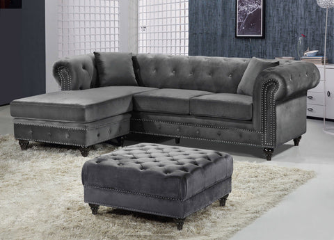 Harlow 96" Grey Velvet Upholstered Reversible Sectional, 2-Piece
