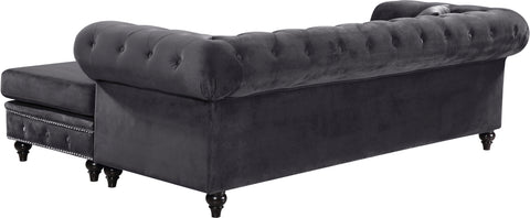 Harlow 96" Grey Velvet Upholstered Reversible Sectional, 2-Piece