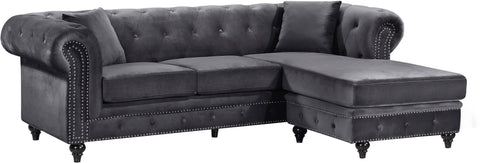 Harlow 96" Grey Velvet Upholstered Reversible Sectional, 2-Piece