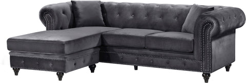 Harlow 96" Grey Velvet Upholstered Reversible Sectional, 2-Piece