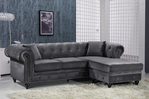 Harlow 96" Grey Velvet Upholstered Reversible Sectional, 2-Piece