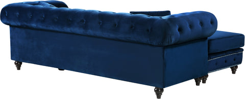 Harlow 96" Navy Velvet Upholstered Reversible Sectional, 2-Piece