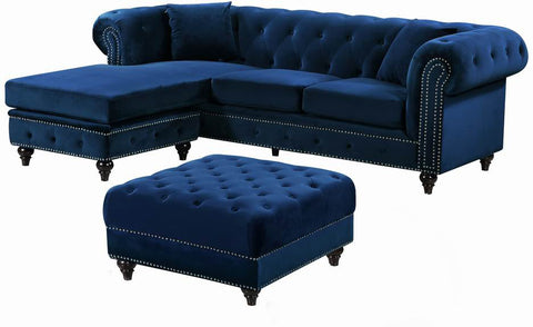 Harlow 96" Navy Velvet Upholstered Reversible Sectional, 2-Piece