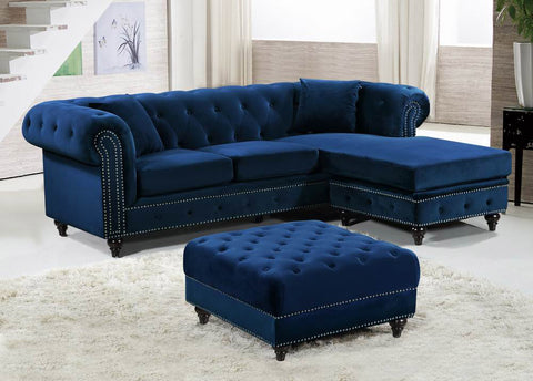 Harlow 96" Navy Velvet Upholstered Reversible Sectional, 2-Piece