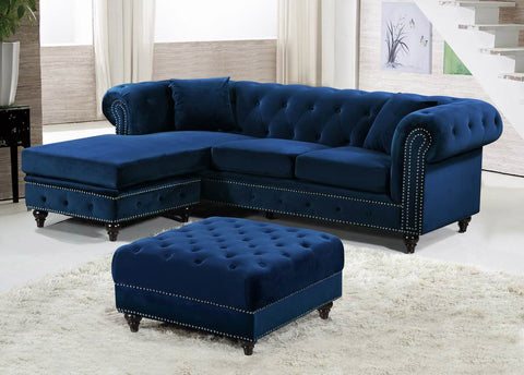 Harlow 96" Navy Velvet Upholstered Reversible Sectional, 2-Piece