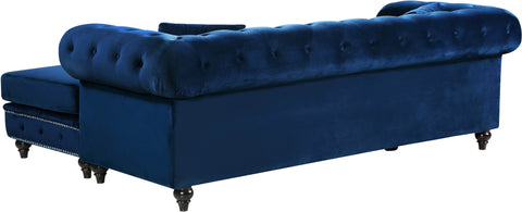 Harlow 96" Navy Velvet Upholstered Reversible Sectional, 2-Piece