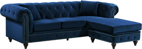 Harlow 96" Navy Velvet Upholstered Reversible Sectional, 2-Piece