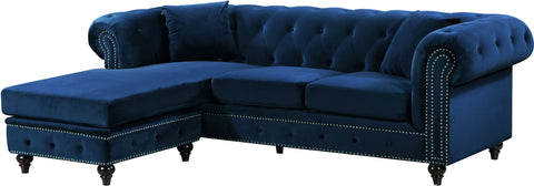 Harlow 96" Navy Velvet Upholstered Reversible Sectional, 2-Piece