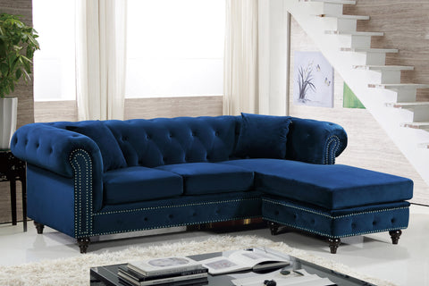 Harlow 96" Navy Velvet Upholstered Reversible Sectional, 2-Piece