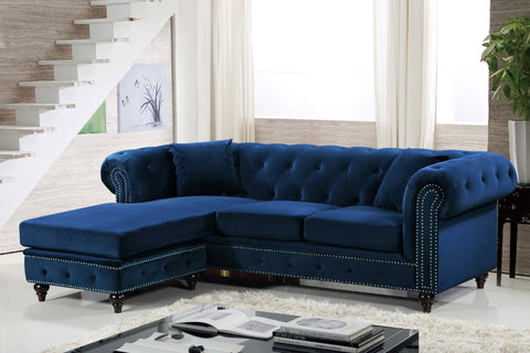 Harlow 96" Navy Velvet Upholstered Reversible Sectional, 2-Piece