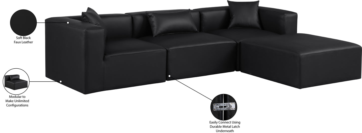 crescent black faux leather modular sectional sec4a