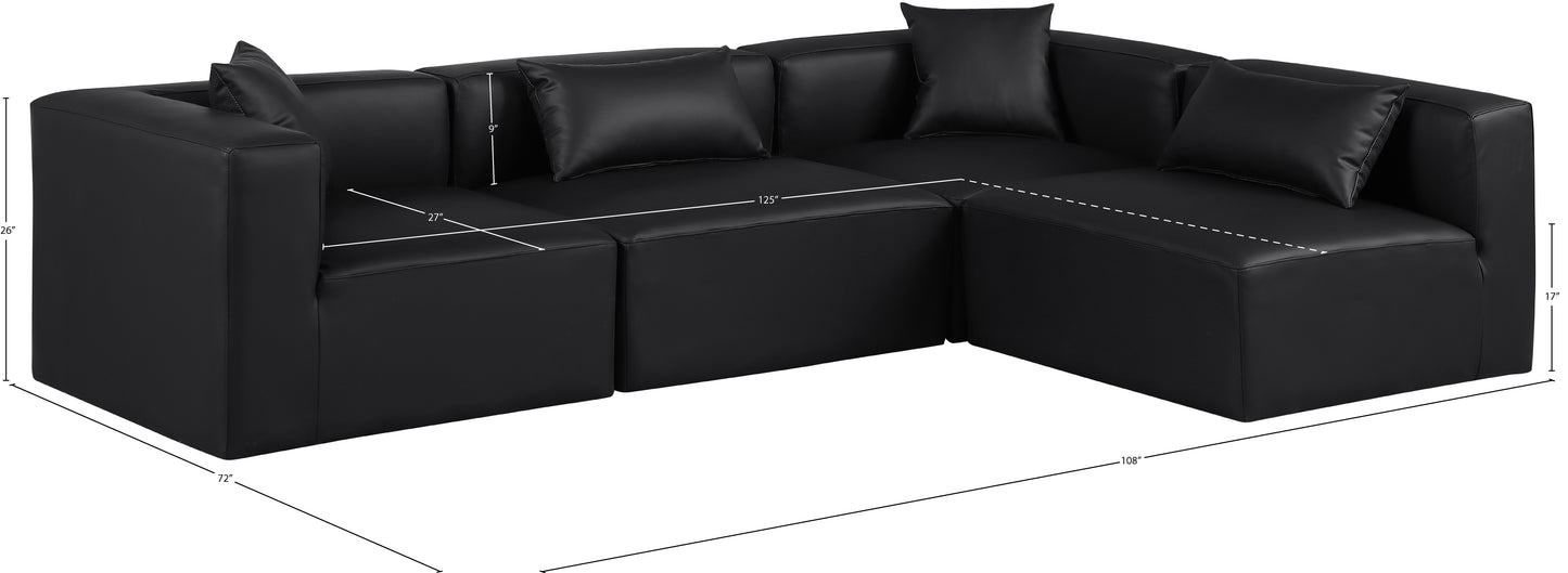 crescent black faux leather modular sectional sec4b