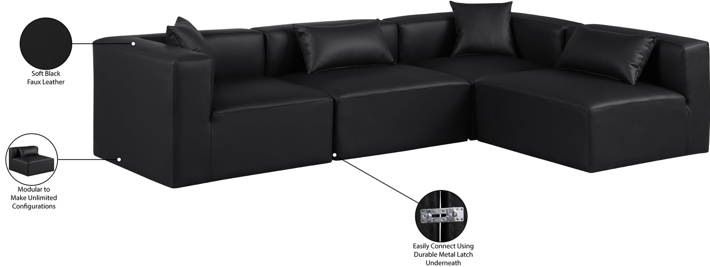 crescent black faux leather modular sectional sec4b