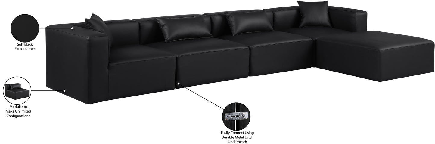 crescent black faux leather modular sectional sec5a