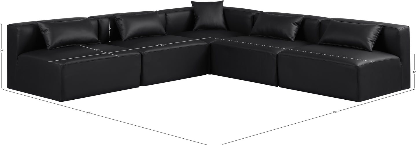 crescent black faux leather modular sectional sec5b