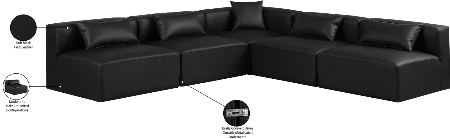 crescent black faux leather modular sectional sec5b