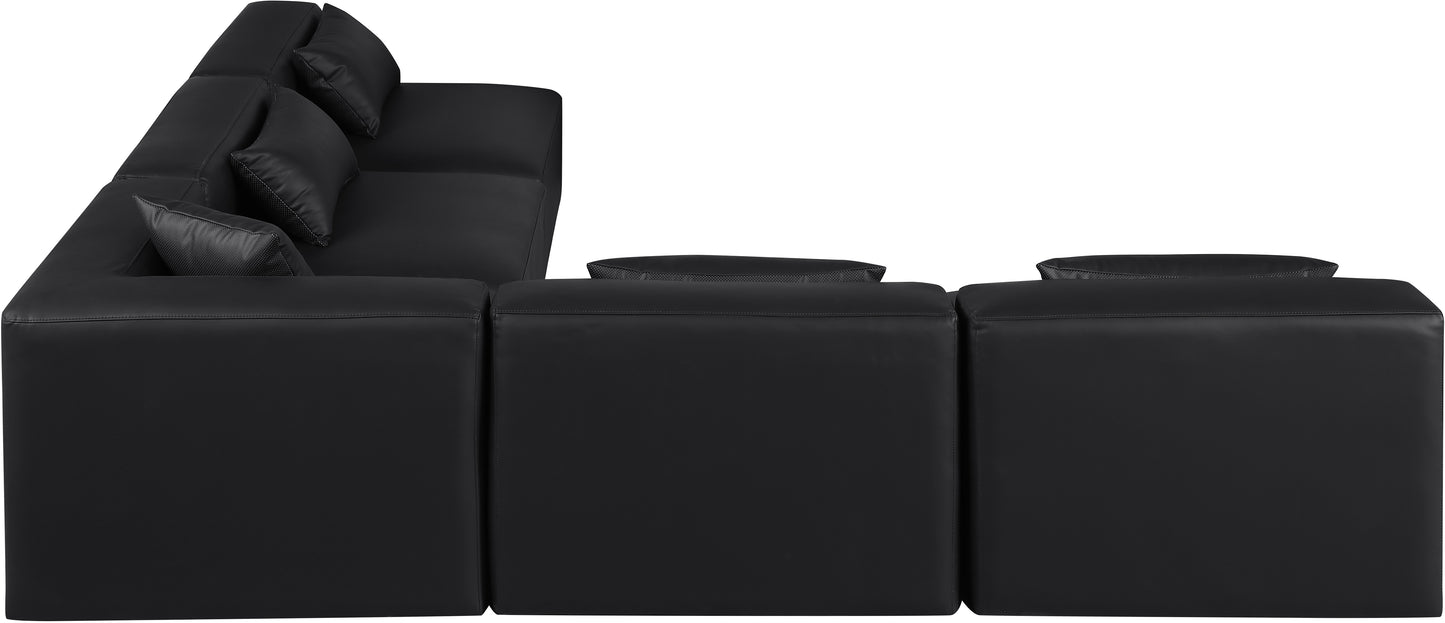 crescent black faux leather modular sectional sec5b