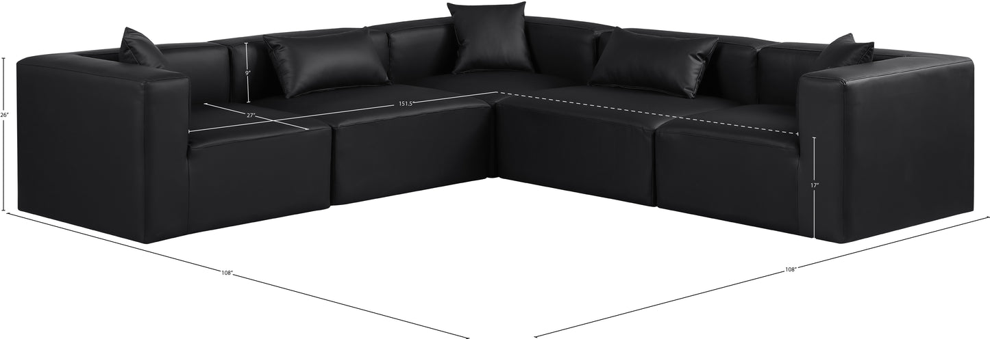 crescent black faux leather modular sectional sec5c