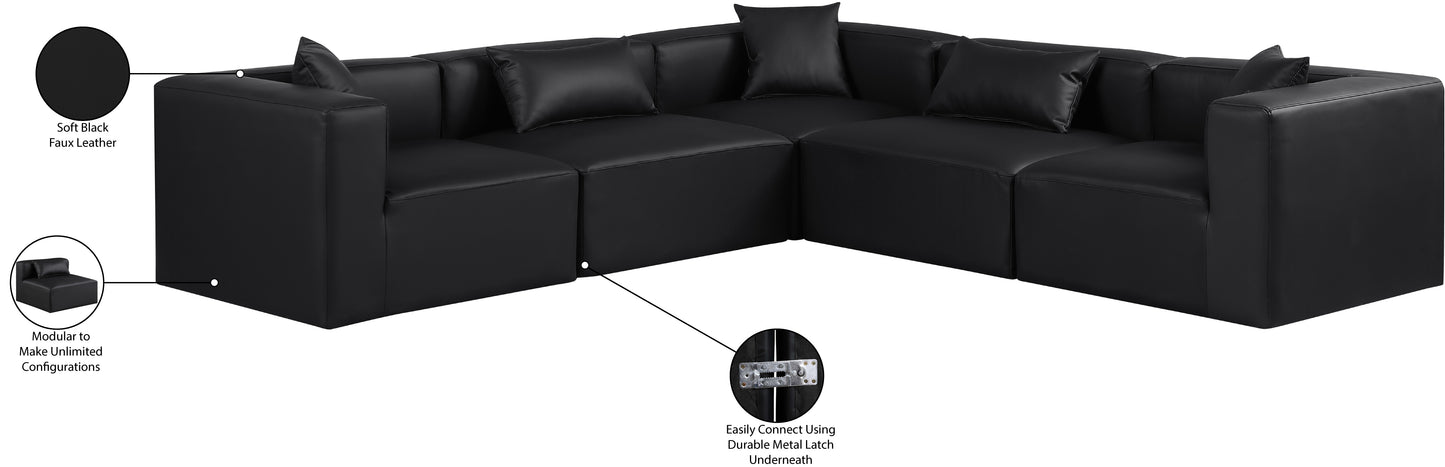 crescent black faux leather modular sectional sec5c