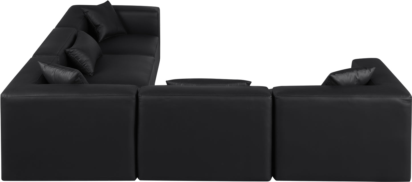 crescent black faux leather modular sectional sec5c