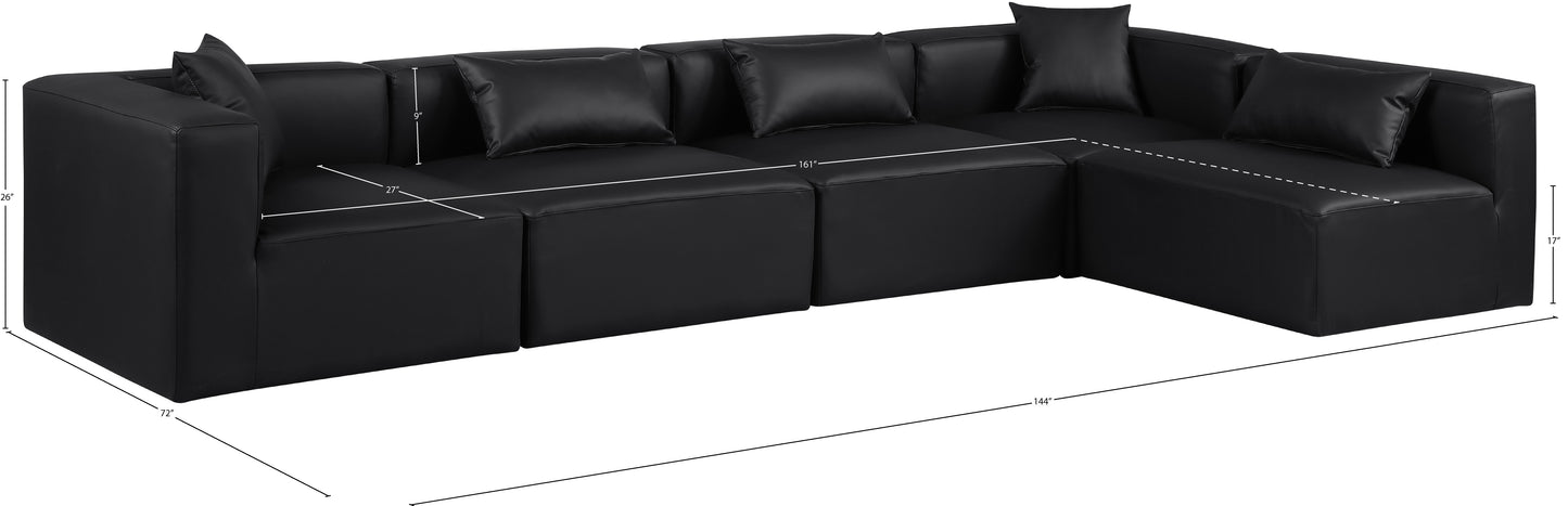 crescent black faux leather modular sectional sec5d