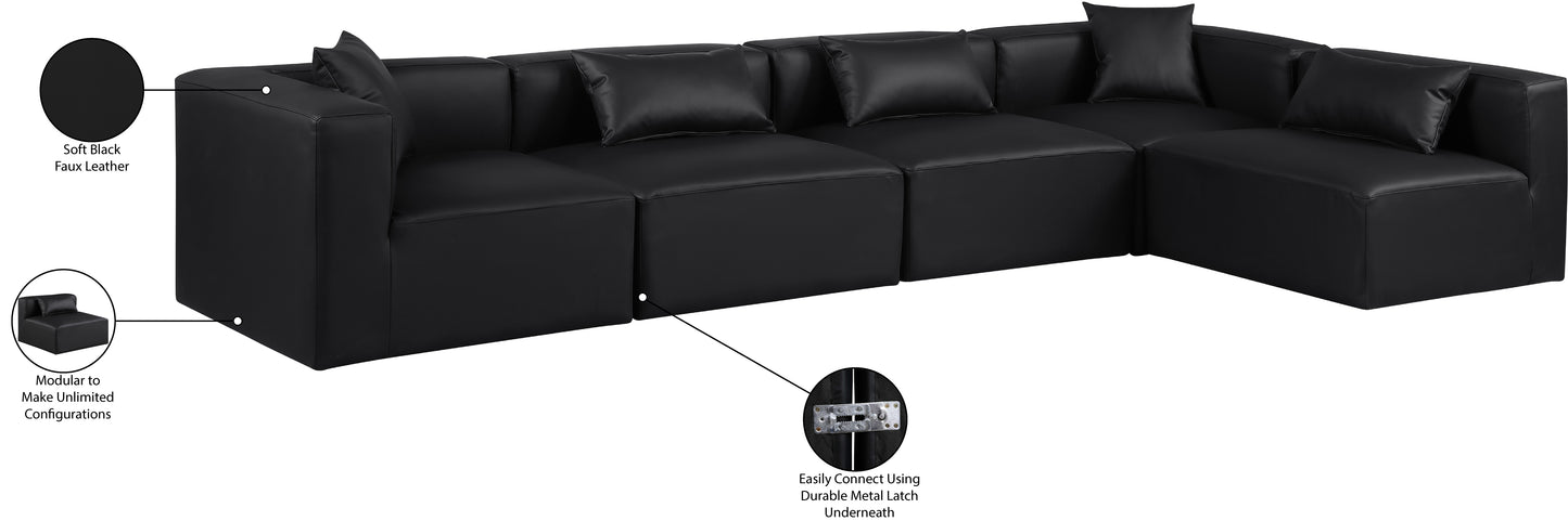 crescent black faux leather modular sectional sec5d