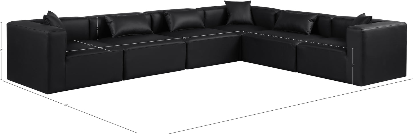 crescent black faux leather modular sectional sec6a