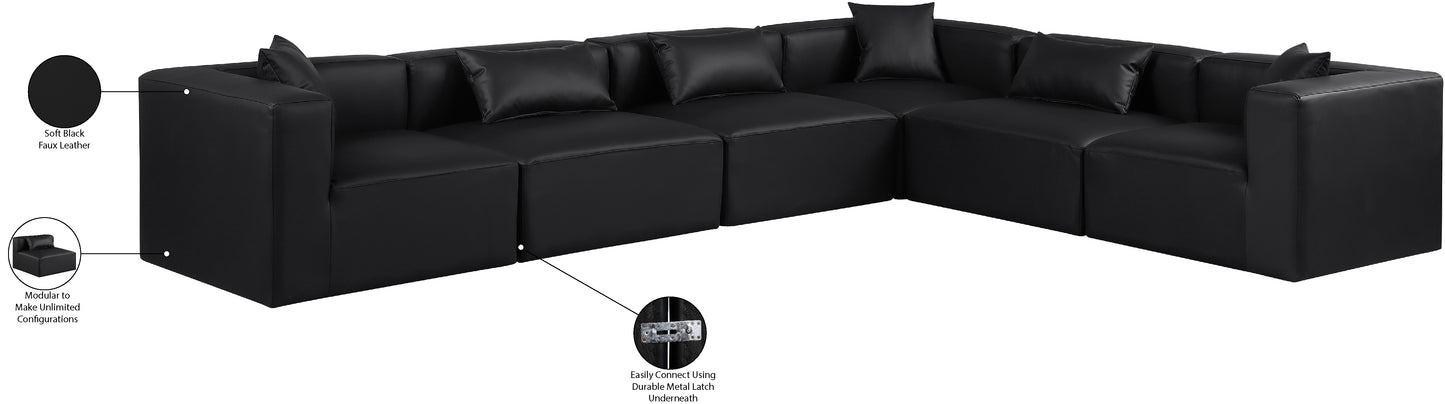 crescent black faux leather modular sectional sec6a