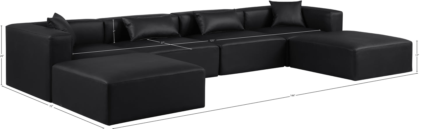 crescent black faux leather modular sectional sec6b