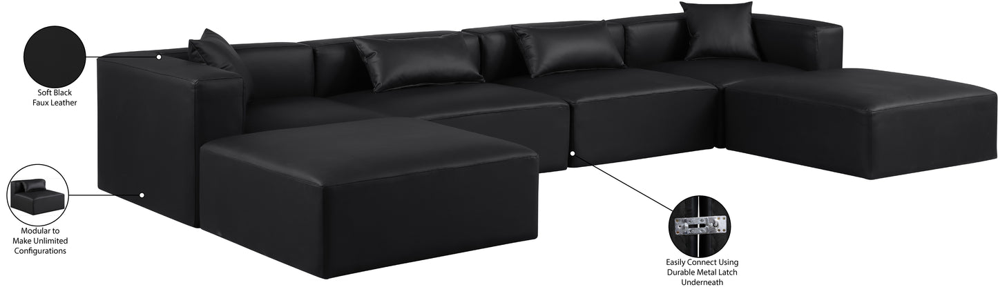 crescent black faux leather modular sectional sec6b