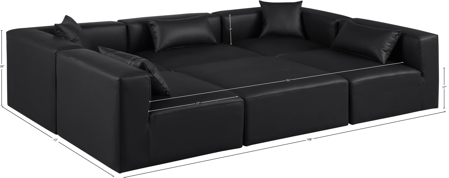 crescent black faux leather modular sectional sec6c