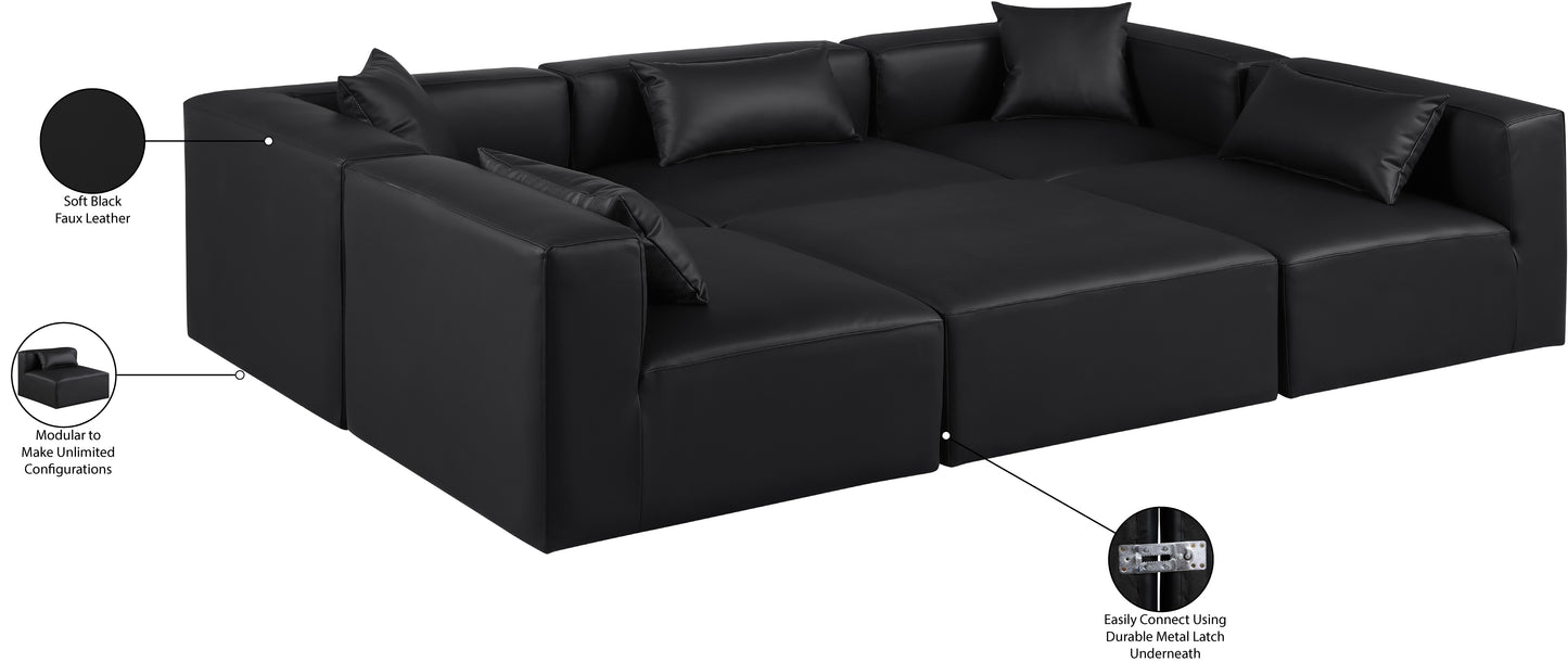 crescent black faux leather modular sectional sec6c