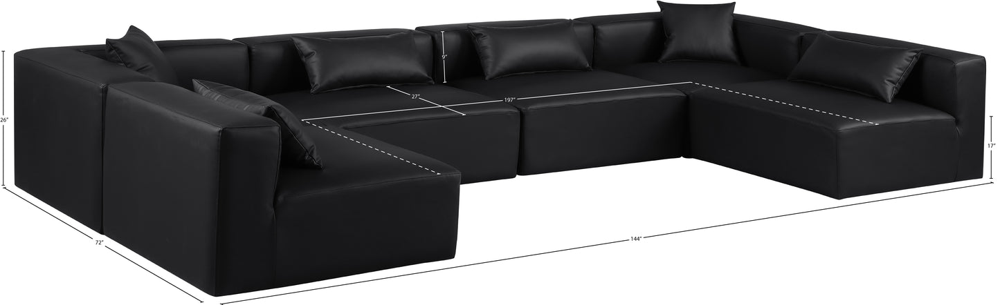 crescent black faux leather modular sectional sec6d