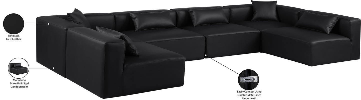 crescent black faux leather modular sectional sec6d