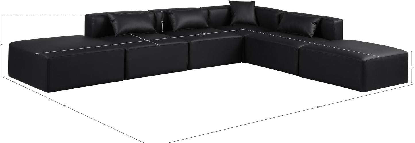 crescent black faux leather modular sectional sec6e