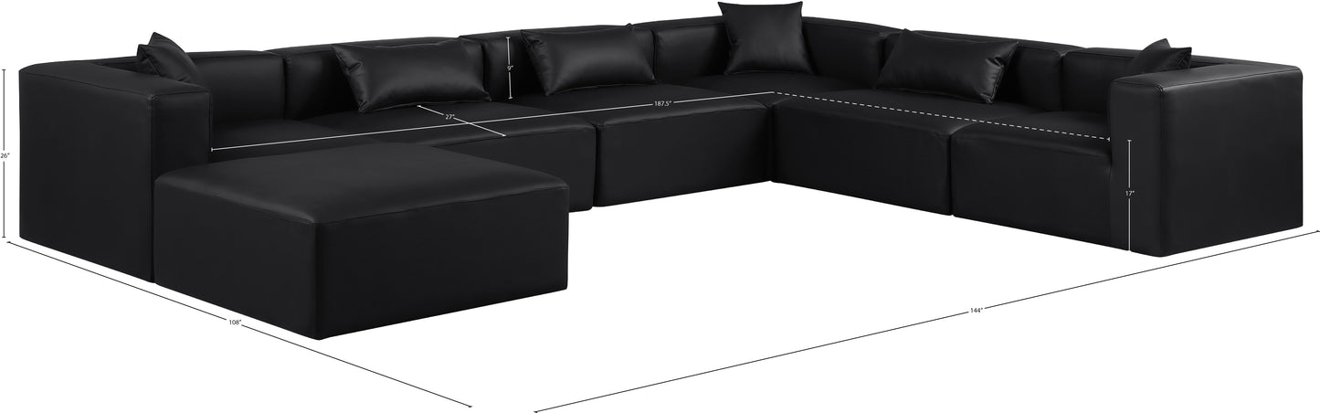 crescent black faux leather modular sectional sec7a