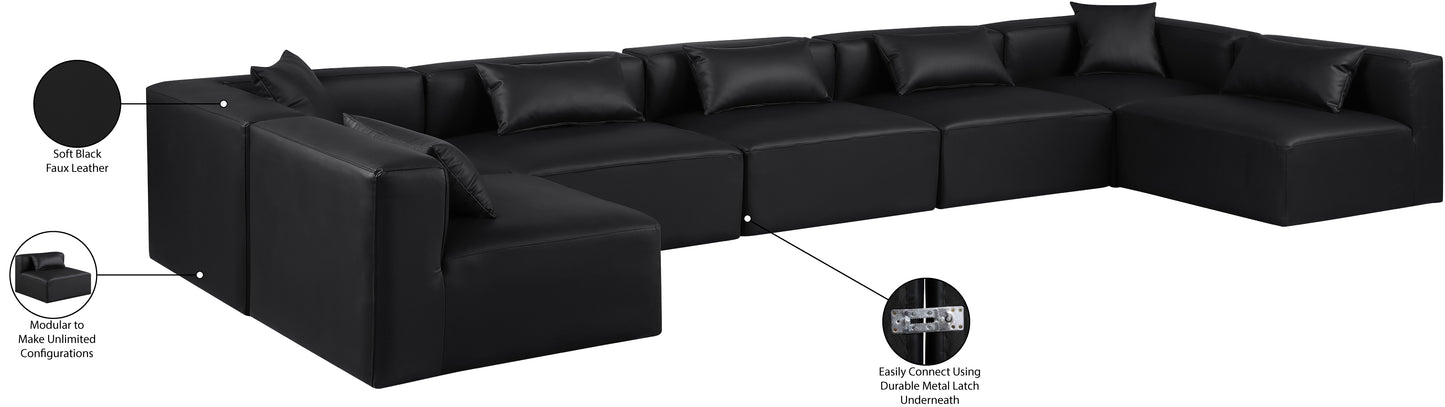 crescent black faux leather modular sectional sec7b