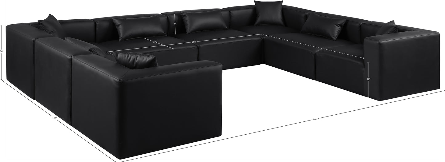 crescent black faux leather modular sectional sec8a