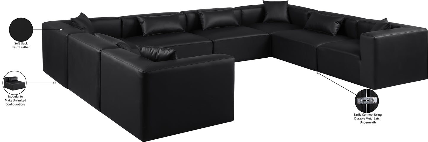 crescent black faux leather modular sectional sec8a