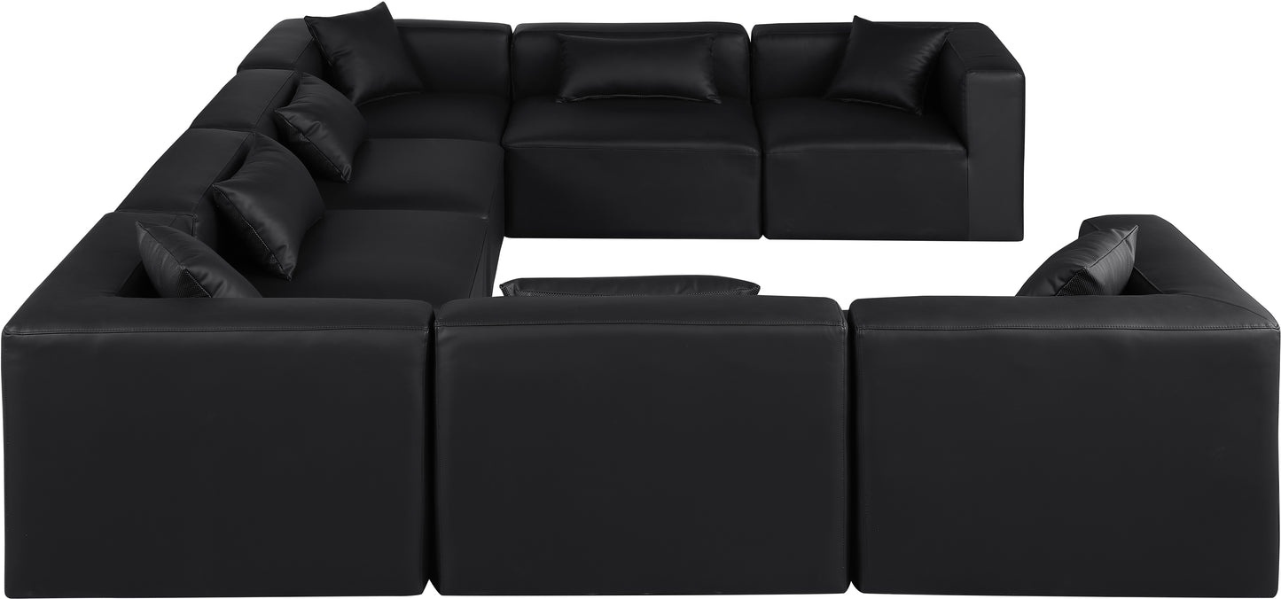 crescent black faux leather modular sectional sec8a