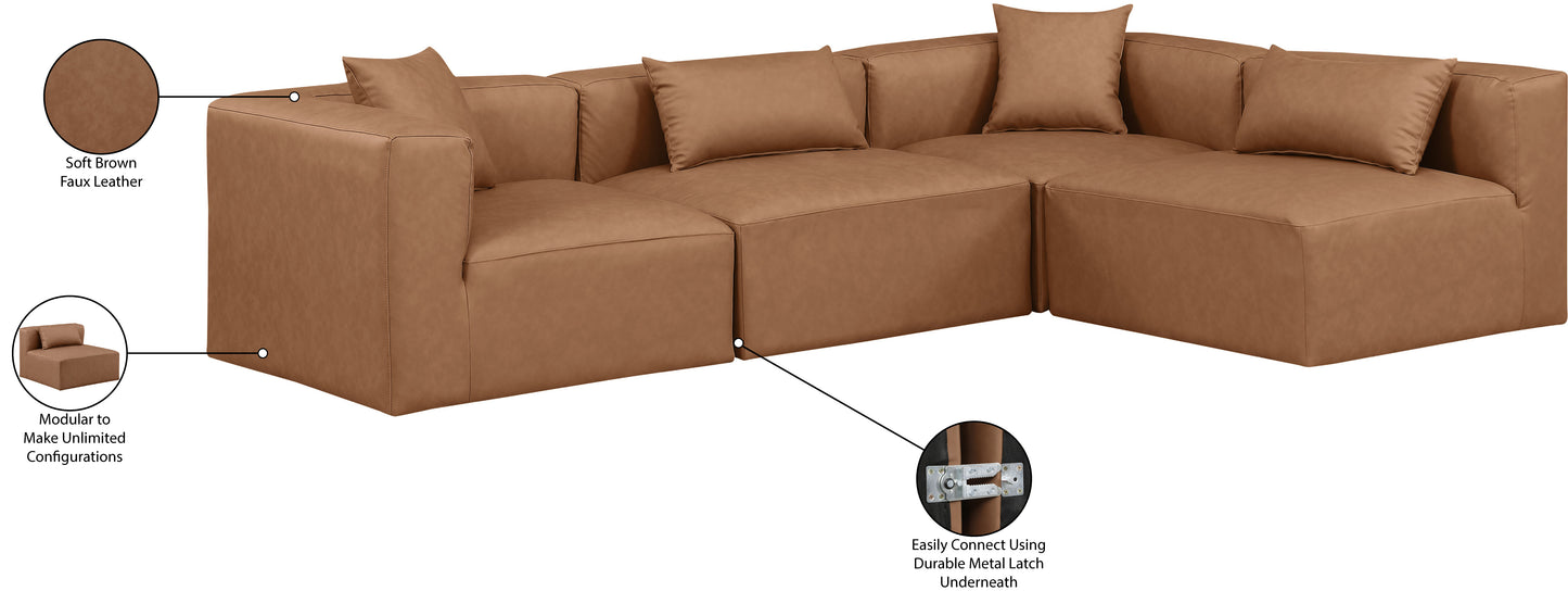 crescent brown faux leather modular sectional sec4b