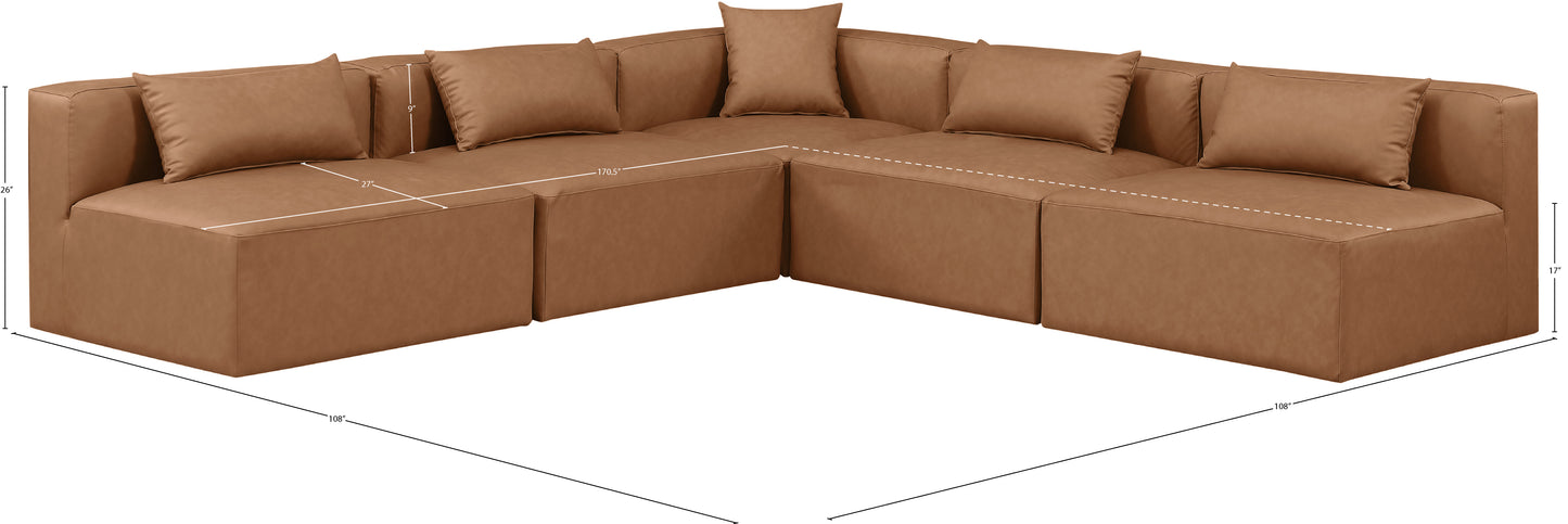 crescent brown faux leather modular sectional sec5b